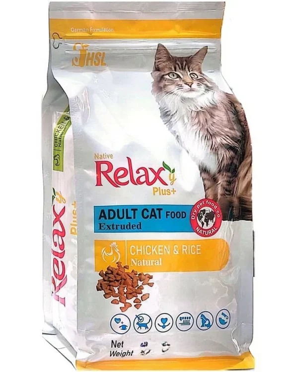 غذای خشک مرغ و گوشت و برنج گربه بالغ مولتی کالر 10 کیلوگرمRELAXY
