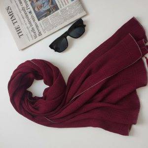 شال پلیسه برشکا زرشکی دورلمه منگوله دار عرض پهن